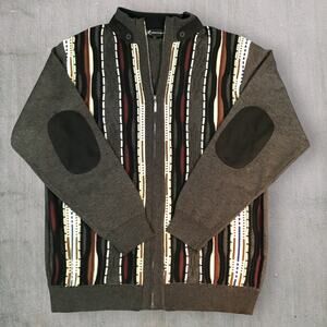 Montique XL 3D Texture Knit Zip Sweater Retro Multi-Color Pattern Hip Hop Biggie
